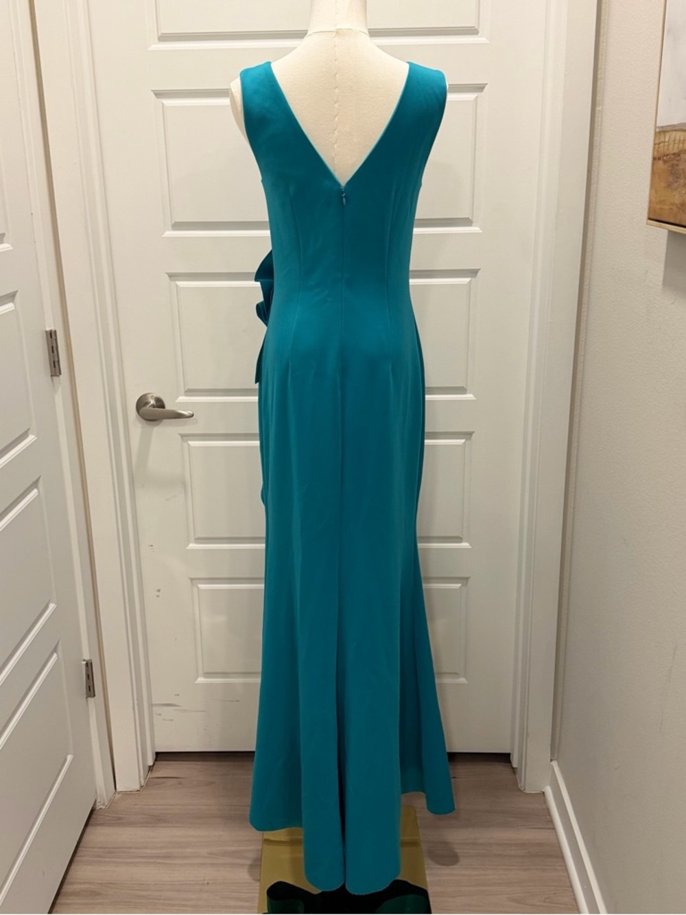 Jessica Howard Teal Sleeveless Maxi Gown with Side Ruffle Flower - Picture 4 of 10